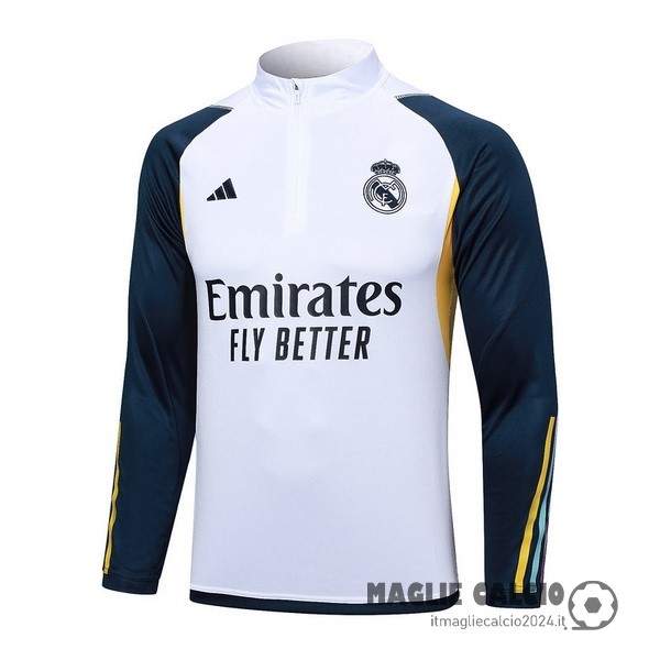 Felpa Allenamento Real Madrid 2023 2024 Bianco Blu Creare Maglie Da Calcio